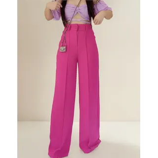 Calça Feminina Cintura Alta Pantalona Bolsos Cós Largo Moda
