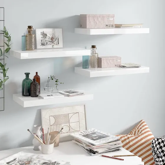 Muebles-estanteria Flotante Pared 4 Pieza Mdf Blanco