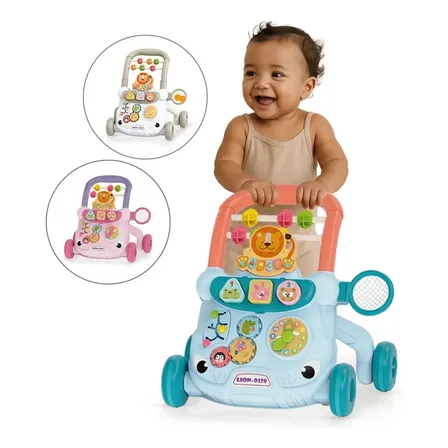 Andador Infantil Empurrador Atividade Musical Bebê Didático Cor Azul