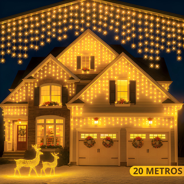 Cascata 20m 800 Leds Fio Branco Luz Quente Fixa Conector - 220v Cascata 20m 800 Leds Fio Branco Luz Quente Fixa Conector - 220v