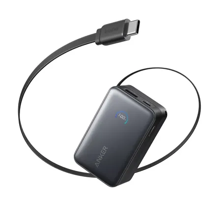 Cargador Portátil Power Bank Anker Nano 10000mah Cable Retráctil 70cm, 45w Carga Rápida, Pantalla Inteligente, Compacto, Bateria Externa Compatible Con iPhone 17/16, iPad, Galaxy, Pixel Y Más, Negro