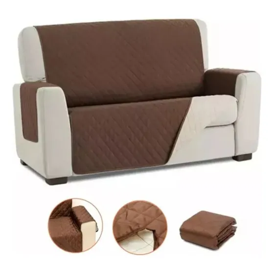 Forro Protector De Sofá Doble Faz Funda Reversible 2 Puestos Color Café Liso