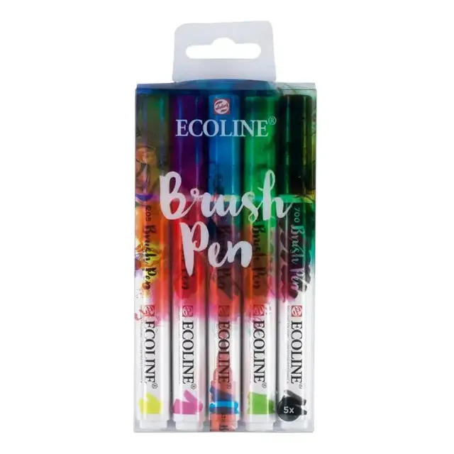 Marcadores Plumones Ecoline Brush Pen Acuarela C/5 Colores