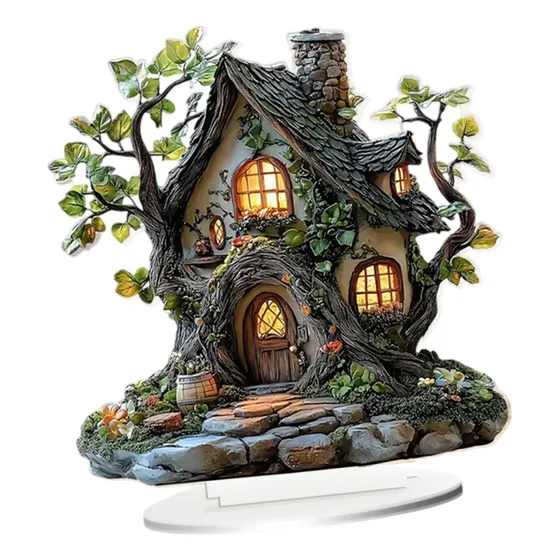 Tree House Ornament Plaque Display 2d Flat Festival Regalo