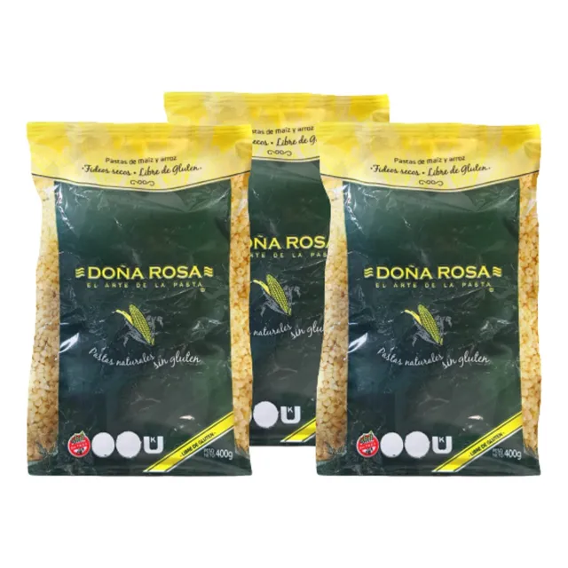 Fideos Pasta Natural Dedalitos Sin Tacc Doña Rosa 400g X3