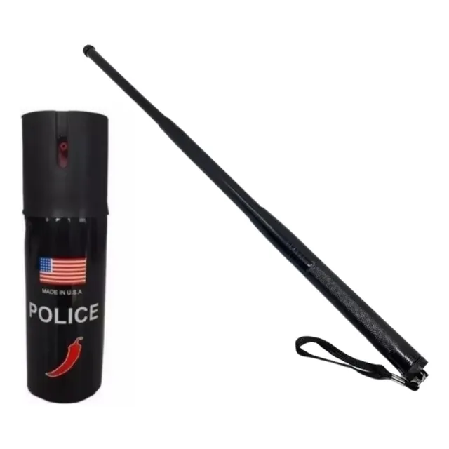 Kit Defensa Personal Baston Extensible Y Gas Pimienta 60 Ml