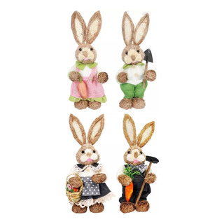 4x Conejo De Pascua De Paja Adorno Estatuas Animales Jardin 4x Conejo De Pascua De Paja Adorno Estatuas Animales Jardin