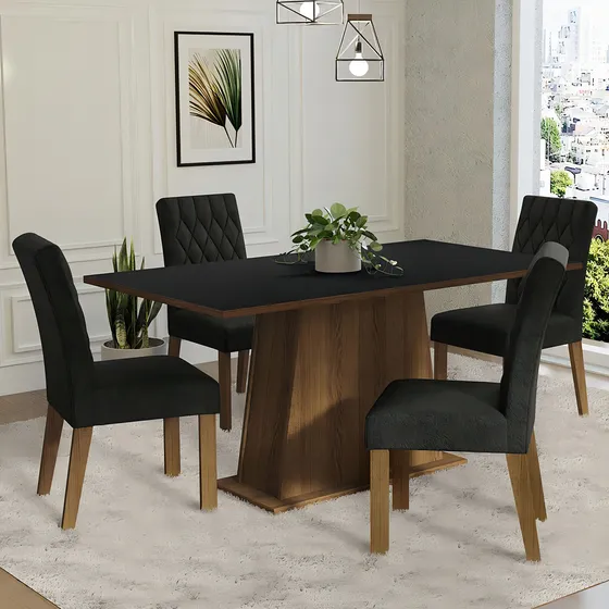 Mesa de comedor con tapa de madera, 4 sillas Ashley Madesa Rpo, color rústico/negro/Oxford, silla lisa, diseño de tela