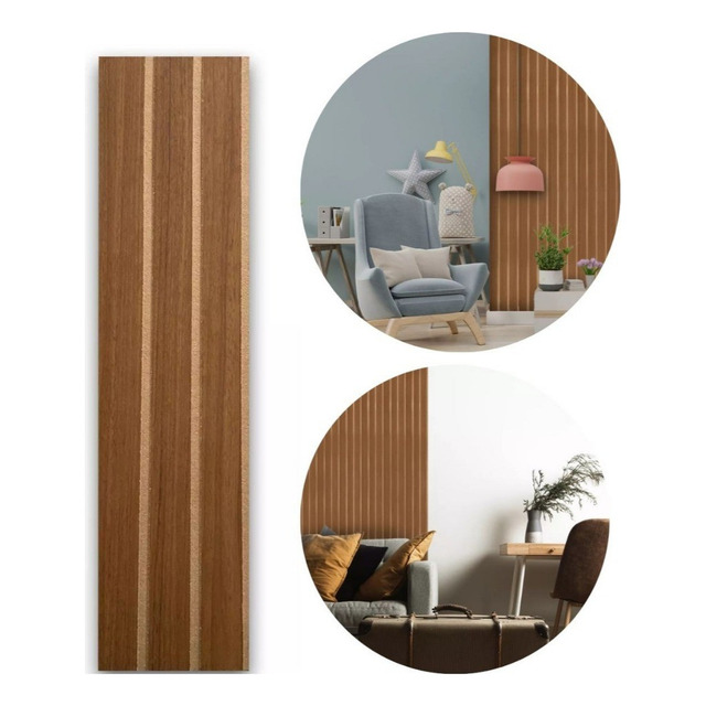 100 Placas Adesivas Painel Madeira Mdf Ripada Montável 50x11 100 Placas Adesivas Painel Madeira Mdf Ripada Montável 50x11