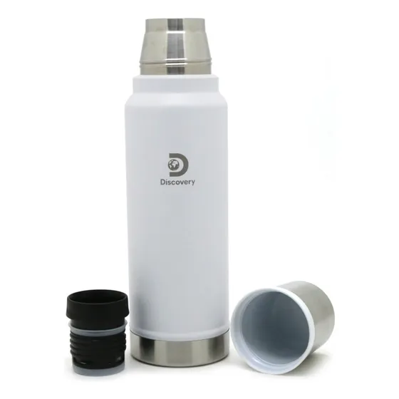 Termo Discovery 1 Litro Color Blanco Acero Inoxidable Mate Camping Térmico Caliente Frío Durable Resistente Portátil Fácil de limpiar