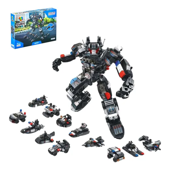 Blocos De Montar Robô Policial Swat Cubic 600 Pçs 25 Em 1