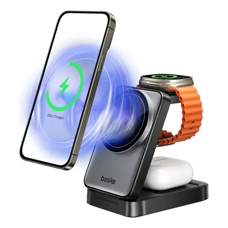 Carregador Sem Fio 3 Em 1 De 15w Para Celular, Smartwatch E Fones - Preto
