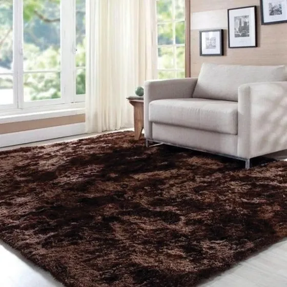 Tapete cabelo longo Costa Oro Shaggy cor Marrom-escuro felpudo de 2m x 1.5m