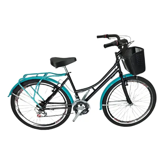 Bicicleta Playera Urbana Rin 26 Con Parrilla Y Canasta Rines En Aluminio Doble Pared Color Negro