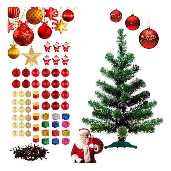 Arvore Natal 120cm + Pisca Pisca 61 Enfeites Sortidos - Noel