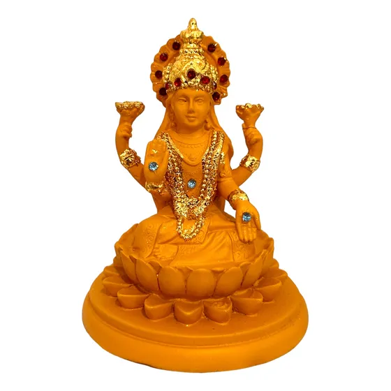 Estátua Lakshmi Na Flor De Lótus Resina Prosperidade