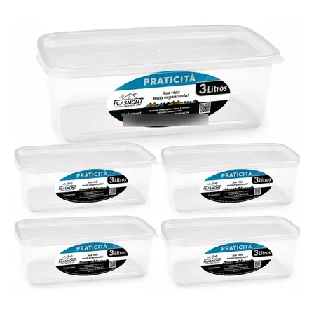 Kit 10 Potes 3 Litros Transparente Presídio Bpa Free Freezer Transparente