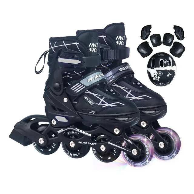 Patins In-line Roller Ajustável + Kit Proteção + Led