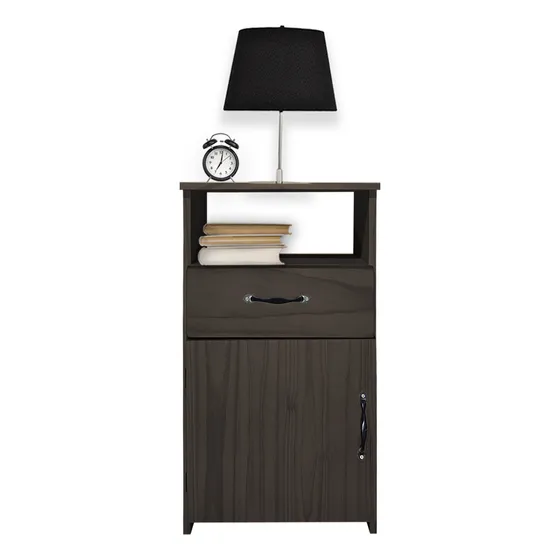 Mesa De Luz Alta Estilo Sommier Con Puerta Y Cajon Clasica Dormitorio Madera Maciza Color Nogal