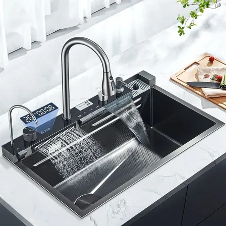 Fregadero De Organizadores Cocina Tarja De Acero Inoxidable 80*46*22cm Sumidero Multifuncional De Gran Tamaño Decoración De Cocina De Lujo Gris
