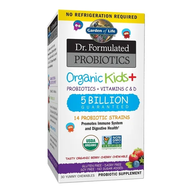 Garden Of Life Probióticos orgánicos para niños, 30 masticables sabor baya