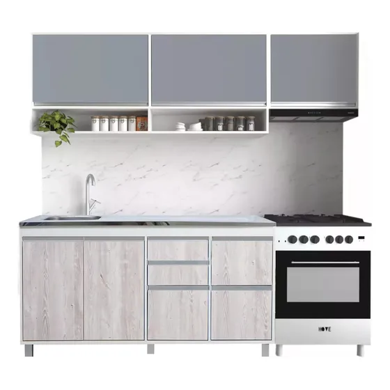Combo Bajo Mesada 160 Cm + Alacena 160 Cm + Sobrepurificador 60cm Sorrento Gris Ricchezze