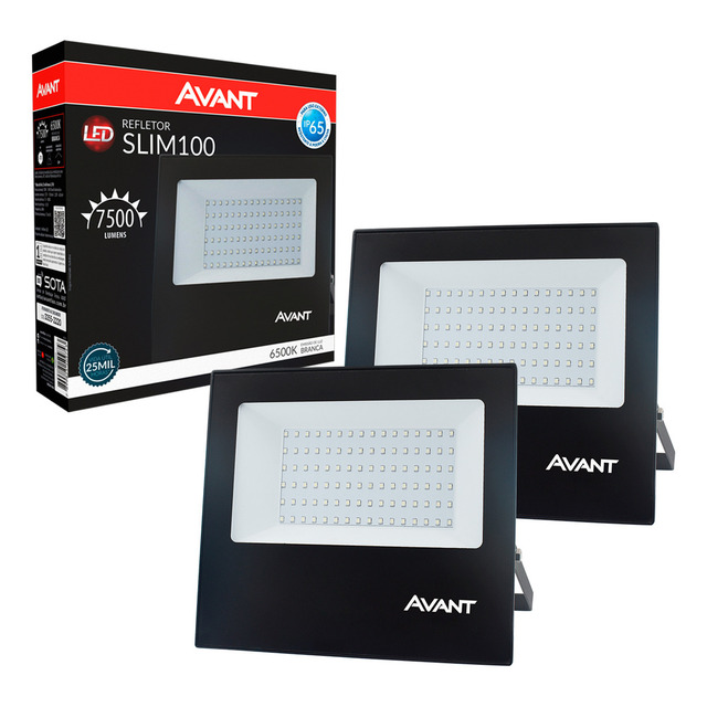 Kit 2 Refletor Avant 100w Led 6500k Branco Frio Externo Ip65 Cor Da Carcaça Preto Kit 2 Refletor Avant 100w Led 6500k Branco Frio Externo Ip65 Cor Da Carcaça Preto