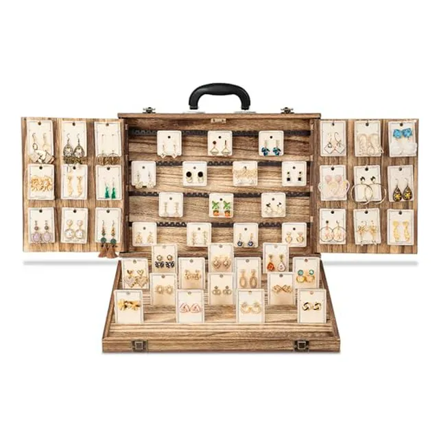 Exhibidor Portátil De Madera Para Joyas Con Cerradura