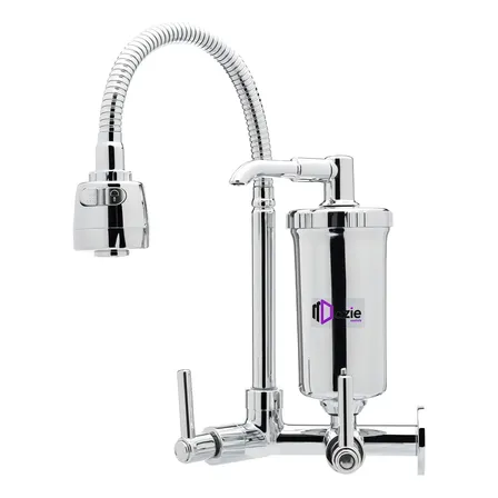 Torneira Com Filtro Cozinha Parede Gourmet Abs Acionamento 1/4 De Volta 2 Modos De Jato - Dazie Metais Brilhante