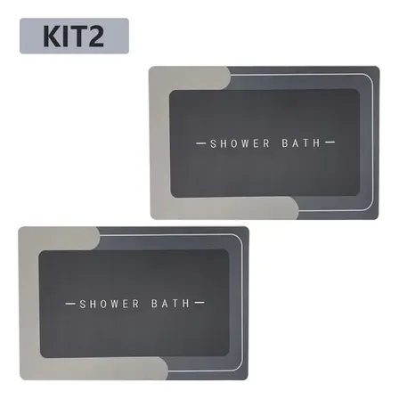 Kit2 Tapetes Para Banheiro Tapete Mágico Ultra  Para Absorçã Cinza-escuro Tapetes Para Banheiro