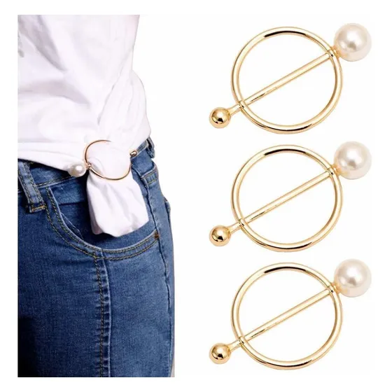 5 Broche Para Bufanda Mujer Niña Perla Redondo Anillo Camisa