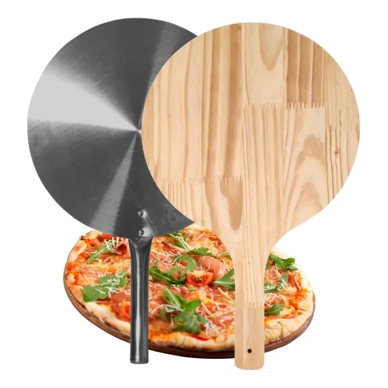 Pá Para Pizza De Madeira Com Pá De Alumínio 35 Cm