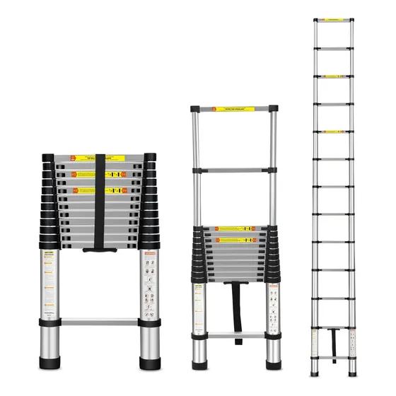 Escalera Telescópica De Aluminio De 12.5 Pies Con Patas Anti