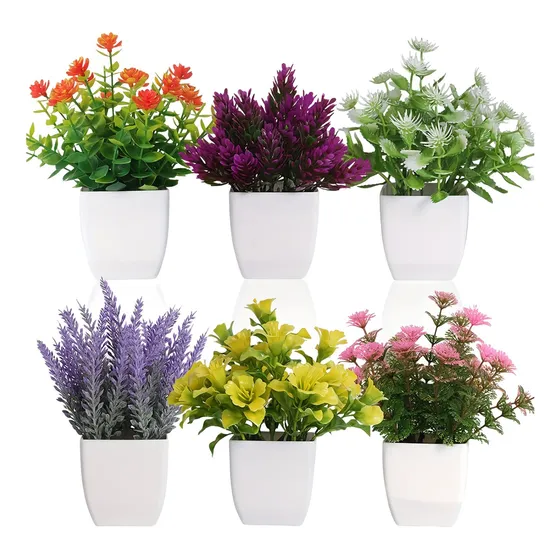 6pcs Mini Maceta De Flores Artificiales Plantas De Plástico