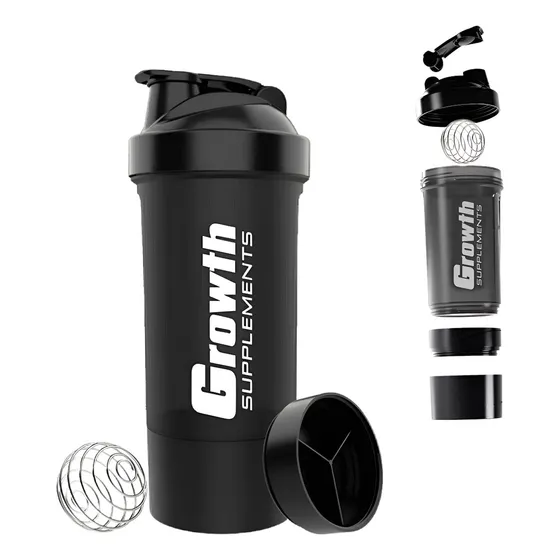 Coqueteleira 3 Compartimentos 600ml Growth Com Mola Mixer Cor Preto