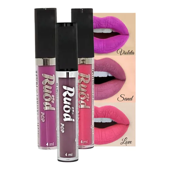 Kit Com 3 Batom Líquido Matte Ruöd Pop