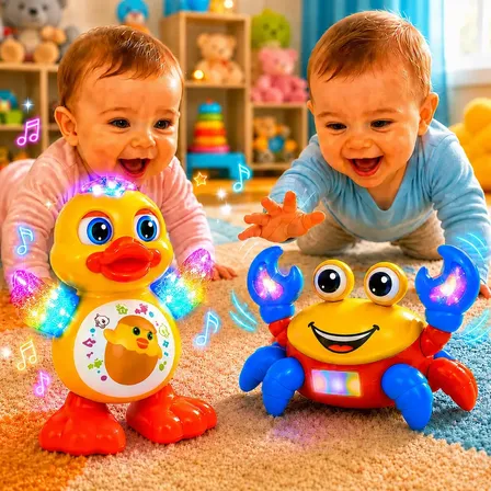 Kit Pato Dançante e Caranguejo Fujão Brinquedo Bebê Interativo Som e Luz