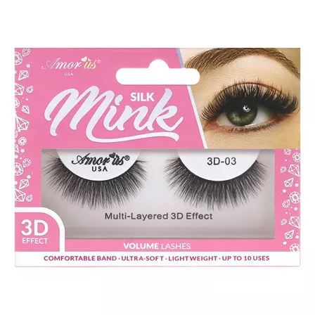 Pestañas Postizas Mink 3d Profesionales Naturales Amor Us Color 03 Espesor 10 Mm Largo 10 Mm Tipo De Curvatura D