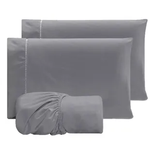 Jogo Lençol 400 Fios Casal Percal Toque Macio Londres 3pç Cor Cinza Desenho Do Tecido Liso Jogo Lençol 400 Fios Casal Percal Toque Macio Londres 3pç Cor Cinza Desenho Do Tecido Liso