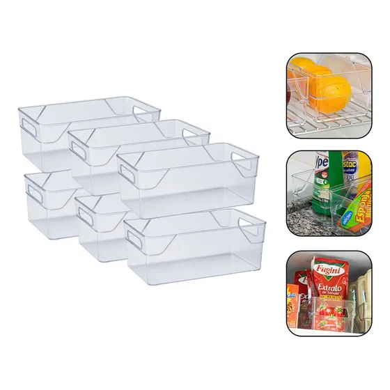 Kit 6 Organizadores Acrílico Multiuso Geladeira Armário Cozinha Despensa Gavetas Casa