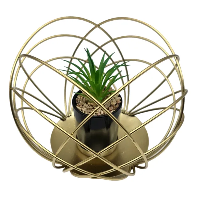 Figura Decorativa Candelabro Esfera Dorada Con Mini Planta
