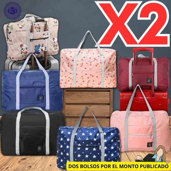 Dos Bolsos Plegable Grande Con Cierre Maleta Viajera