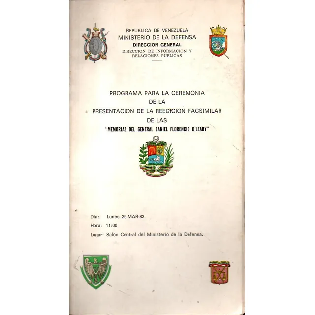 Programa Y Ceremonia Reedicion De Las Memorias De Oleary