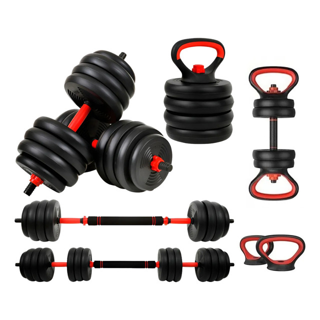 Kit Halteres 6 Em 1 Peso Musculação Até 40kg Ajustável Halter, Kettlebell, Anilha Cor Pret...