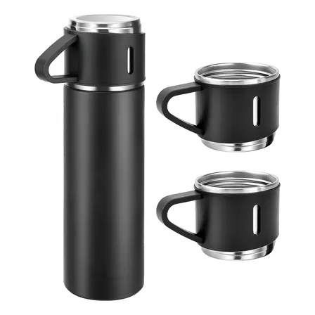 500ml Caneca Kit Garrafa Térmica Vacuum Bottle Inox + 3 Xíca