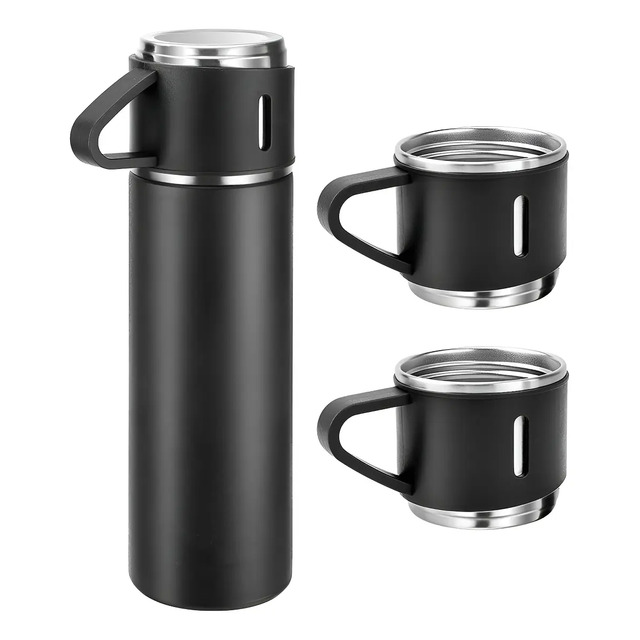 500ml Caneca Kit Garrafa Térmica Vacuum Bottle Inox + 3 Xíca