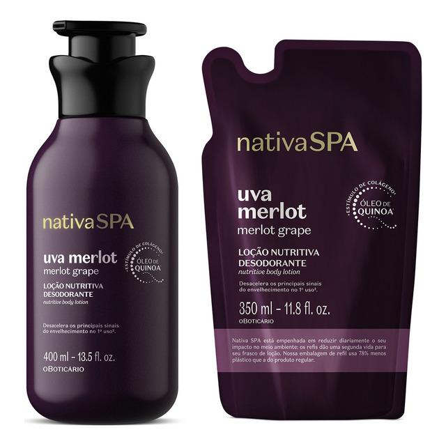 Combo Nativa Spa Uva Merlot: Loção Corporal 400ml + Refil 35 Combo Nativa Spa Uva Merlot: Loção Corporal 400ml + Refil 35