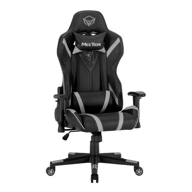 Silla de escritorio Meetion CHR15 MT-CHR15 gamer ergonómica negro y gris con tapizado de cuero sintético