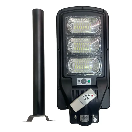 Foco Solar Led 300w Control Remoto Sensor De Movimiento Ip67 Carcasa Negro Luz Blanco Frío