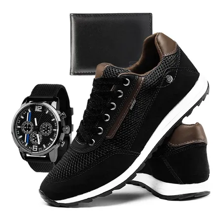 Tênis Masculino Preto Leve Jogging Jogger Original + Brindes